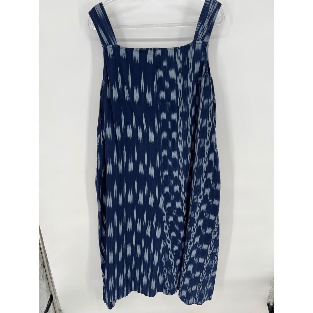 PURE JILL INDIGO Ikat Dress 2X Blue 100% Cotton Sleeveless Maxi Side Slit Pocket
